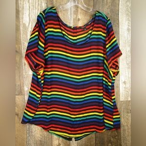 Torrid Blouse Women 3 (X) Rainbow Short Sleeve Faux Button Back Lightweight Poly